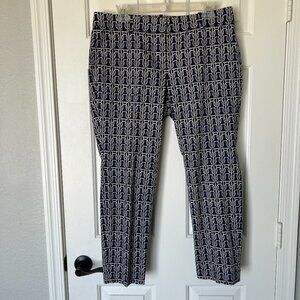 J Crew Cafe Capri Nautical Rope Print Navy Blue/White Crop Ankle Pant Sz 8
